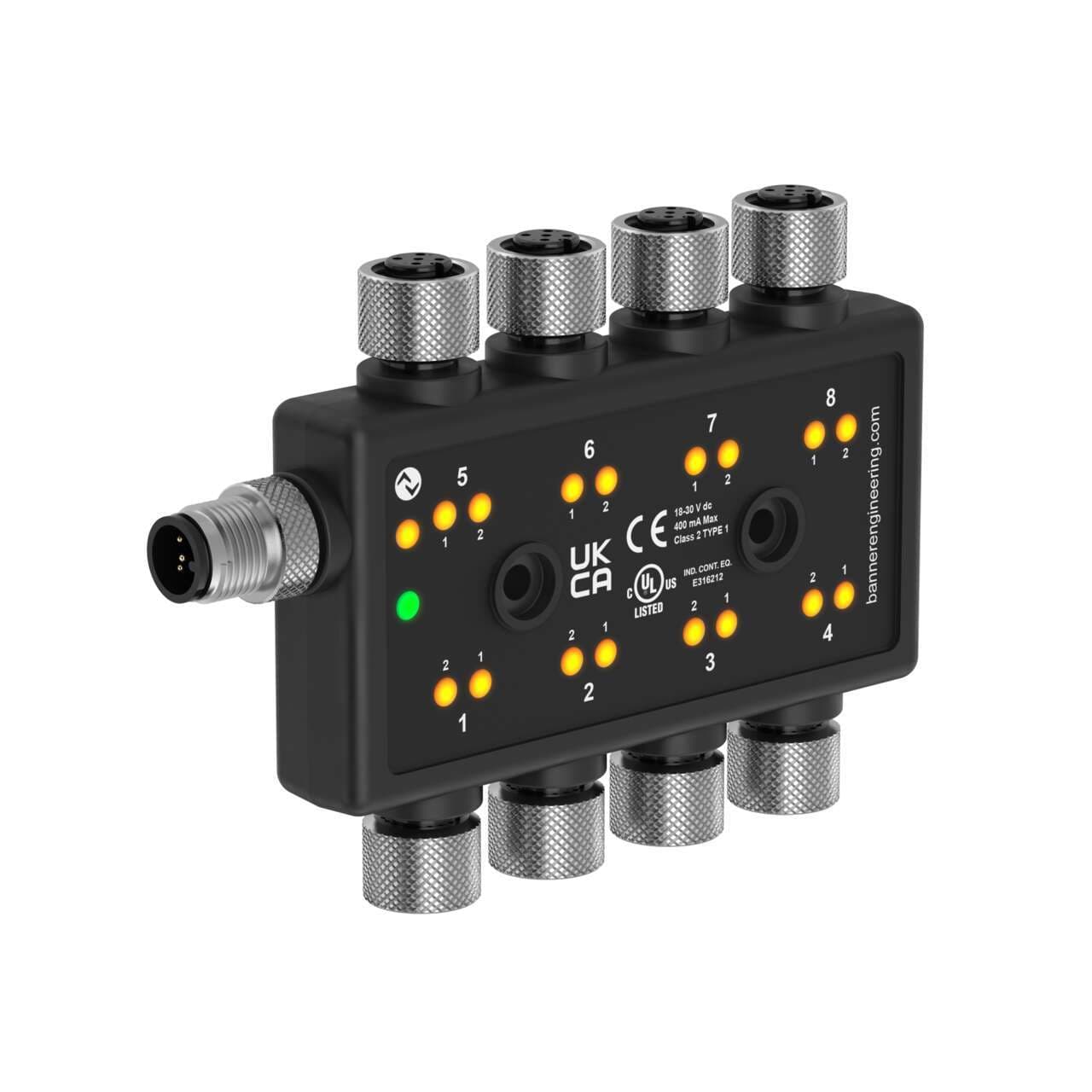 Banner R95C-8B22-KQ Banner R95C-8B22-KQ - R95C Series: 8 port Discrete IO-link Hub; 16 Inputs or 16 Outputs (Configurable); IO-link Interface; 4-pin M12 QDs R95C-8B22-KQ on Powermatic Associates