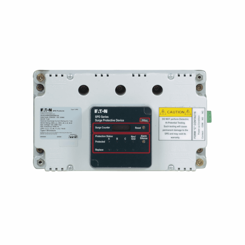 Eaton SPD120400Y3B SPD120400Y3B Eaton - Surge Protection Device, SPD series, For switchgear with remote display, 120 kAIC, 230/400V wye (4W+G), Standard feature package and surge counter, Internal integrated mount, 320 L-N, 320 L-G, 320 N-G, 640 L-L operating voltage SPD120400Y3B on Powermatic Associates