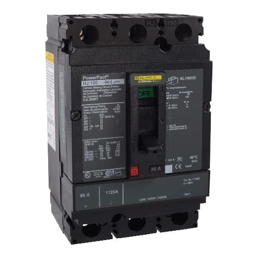 Schneider Electric HJL36080T PowerPact H Circuit Breaker,ThermMagn,80A,3P,600V,25kA,Removable TU HJL36080T on Powermatic Associates