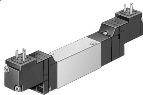 Festo 173079 solenoid valve MEBH-5/3G-5,0-B-110AC With solenoid coil and manual override, without plug socket. Valve function: 5/3 closed, Type of actuation: electrical, Width: 17,8 mm, Standard nominal flow rate: 600 l/min, Operating pressure: 3 - 8 bar 173079 on Powermatic Associates