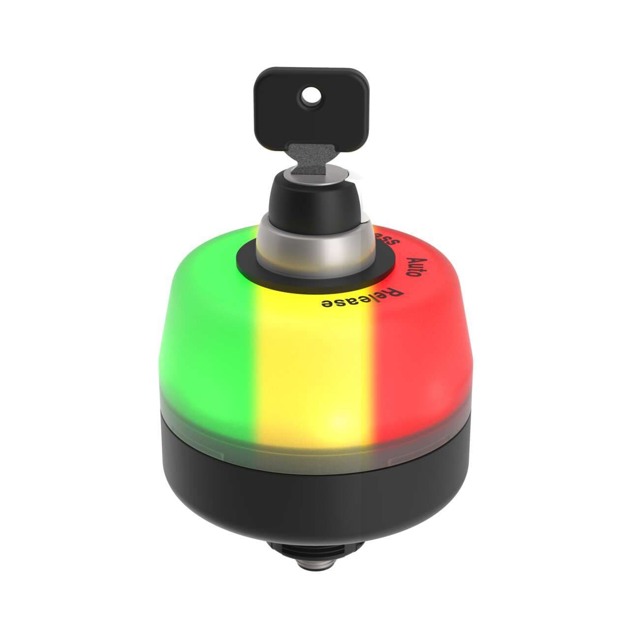 Banner OS80K3MXKQK OS80 Operator Station: Key Switch with IO-Link; Segmented Housing; 3-Position Key Switch; Voltage: 12-30 V dc; Housing: Polycarbonate; IP40; Colors: Green, Yellow, Red; Laser Marked: Bypass Auto Release; 4-pin M12 Integral QD; Bracket SMB30U100 OS80K3MXKQK on Powermatic Associates