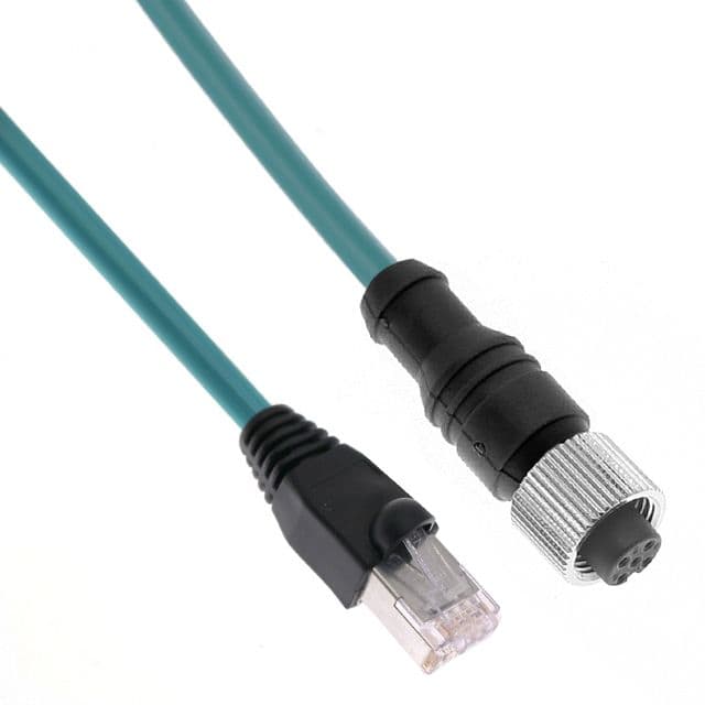 Mencom MDE45PB-4FSP-RJ45S-10M Ethernet, Cordset, Shielded to Coupling Nut, 4 Pole, M12 D-Coded Female Straight (IP69) / Shielded RJ45 Plug (IP20), 10M, Teal, PUR MDE45PB-4FSP-RJ45S-10M on Powermatic Associates