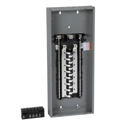 Schneider Electric HOM3060L225PGCVP Square D by Schneider Electric HOM3060L225PGCVP is a load center designed for single-phase (1PH) networks, featuring a main function as a load center (LC) value pack. It has dimensions of H858mm x W362mm x D95mm (H33.78" x W14.25" x D3.74"), providing 30 spaces for circuit installation. The enclosure is made from welded sheet steel, while the busbar utilizes tin-plated aluminium for connectivity. It employs lugs as its connection type, supports a rated current of 225A, and operates at a rated voltage of 120Vac/240Vac. This load center offers a degree of protection classified as NEMA 1 and can accommodate up to 60 single pole circuits or 30 tandem breakers. HOM3060L225PGCVP on Powermatic Associates