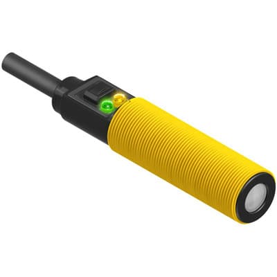 Banner S18UBA W-30 Ultrasonic distance sensor (straight axis) with time-of-flight system - Banner Engineering (U-GAGE series - S18U) - Part #02713 - Sensing range 30...300mm - 300kHz emission frequency - 1 x digital output (PNP/NPN transistor) - Supply voltage 10Vdc-30Vdc ( S18UBA W-30 on Powermatic Associates