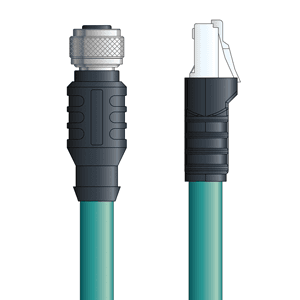 Lapp C5E009F05 C5E009F05 - LAPP ETHERLINE® Industrial Cordsets 26 AWG / 4 pair CAT5e - Teal Polyurethane (PUR) - M12 Male / RJ45 connectors - 5m C5E009F05 on Powermatic Associates