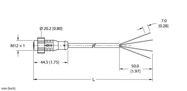 Turck EKRL-A4.300-DC2K-10 Actuator and Sensor Cordset, Connection Cable, Cable length (L) 10 m, M12, Female, Straight, 3-pin, Torque sleeve, Instrumentation Tray Cable, Black PVC jacket, shielded, 3X22 AWG, Sunlight Resistant, -40 Cold Bend Rating, Oil Resistant, Flame Ratings: UL 1685 FT4, UL1061, CSA FT4 EKRL-A4.300-DC2K-10 on Powermatic Associates