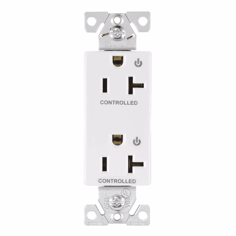 Eaton 6352CDW 6352CDW Eaton - Eaton commercial specification grade decorator duplex receptacle, Controlled, Dual control, #14-10 AWG, 20A, Panel, 125V, White, Brass, High-impact nylon face,PVC base, 5-20R, Two-pole, Three-wire, Screw, Nylon, PVC 6352CDW on Powermatic Associates