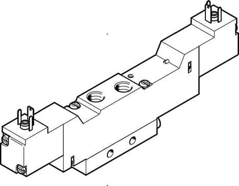 Festo 173016 solenoid valve MEBH-5/3G-1/8-B With solenoid coil and manual override, without plug socket. Valve function: 5/3 closed, Type of actuation: electrical, Width: 17,8 mm, Standard nominal flow rate: 500 l/min, Operating pressure: 3 - 8 bar 173016 on Powermatic Associates