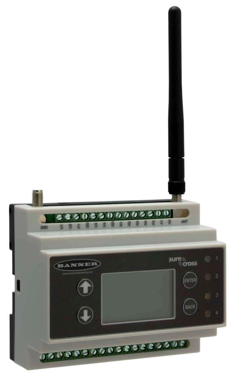 Banner DXM100-B1R4 DXM100 Controller; MultiHop Radio 2.4 GHz 65 mW; Inputs: 4 Universal; Outputs: 4 NMOS Discrete, 2 Selectable Analog, 2 Switched Power, 1 Courtesy Power; SAM4 processor, LCD Display; RS485, Ethernet, USB, CAN, RS232, Solar/Battery Controller DXM100-B1R4 on Powermatic Associates