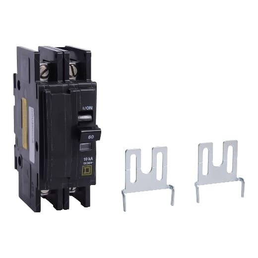 Schneider Electric QOU2605258 Square D by Schneider Electric QOU2605258 is a unit-mount Miniature Circuit Breaker (MCB) designed for a variety of applications. This two-pole MCB features a rated current of 60A and accommodates box lugs connections on the line side. It is compatible with a cross-section of 14-2AWG for one aluminum or copper cable. The QOU2605258 operates at a rated voltage of 120V to 240V AC and has a short circuit breaking rating of 10kA at 240Vac and 5kA at 48Vdc. The terminals are also box lugs type, ensuring a secure connection for the line side. QOU2605258 on Powermatic Associates