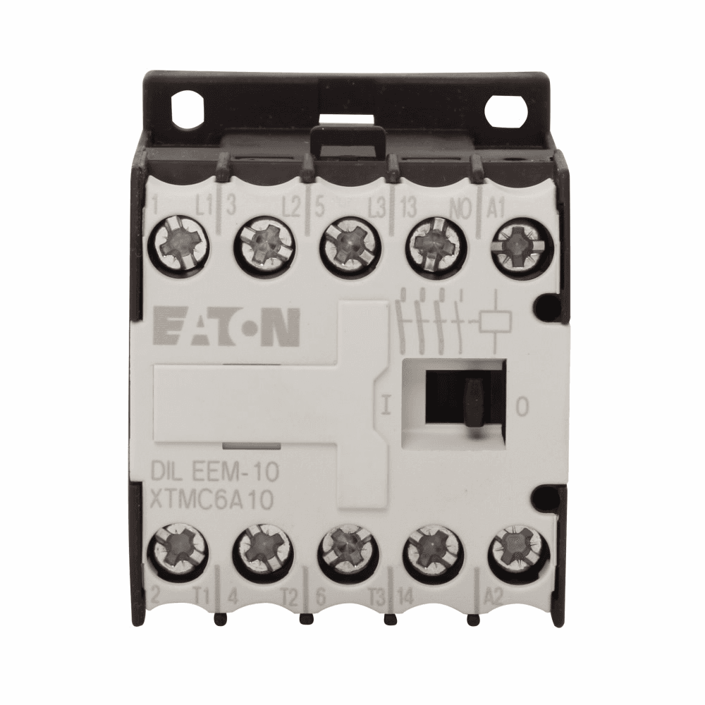 Eaton XTMC6A10B XTMC6A10B Eaton - Eaton XT IEC mini contactor, 6.60A, 220V 50Hz, 240V 60hz, 1NO, 20A, 45 mm mini, 50-60 Hz, 0.25, 0.75, 1/ 1.5, 2, 3, 3 hp (1/3PH @115, 200, 230/200, 230, 460, 575 V), Three-pole, Screw terminals, FVNR XTMC6A10B on Powermatic Associates