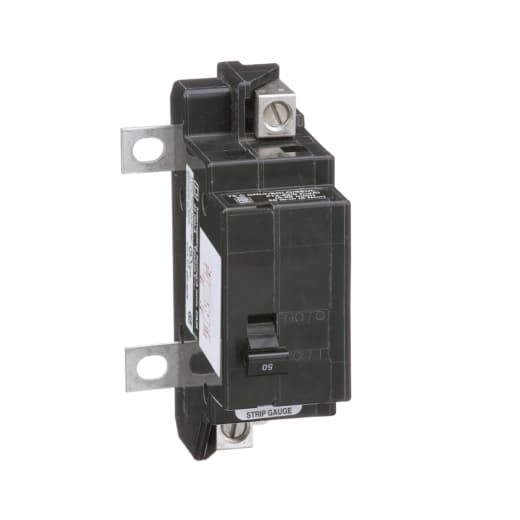 Schneider Electric QOM50VH Square D by Schneider Electric QOM50VH is a Miniature Circuit Breaker (MCB) designed for primary or main circuit breaker applications. It features a bolt-on mounting mode and a bolt-on connection type, ensuring secure installation. The rated current for this MCB is 50A, and it can handle voltages of 120V to 240V AC. It accommodates a cross-section of 4-2/0AWG for one aluminum or copper cable and is equipped with two poles. The QOM50VH has a short circuit breaking rating of 22kA at 240Vac and comes with lug-type terminals for secure wire connections. QOM50VH on Powermatic Associates