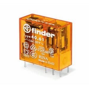 Finder 40.61.8.230.0001 Miniature electromechanical PCB power relay - Wash-tight (RTIII) - Finder (40 series) - Control coil voltage 230Vac (50Hz/60Hz) - 1 pole (1P) - 1C/O / SPDT (Single Pole Double Throw) contact - Rated current 16A (250Vac; AC-1) / 16A (30Vdc; DC-1) - Rated s 40.61.8.230.0001 on Powermatic Associates