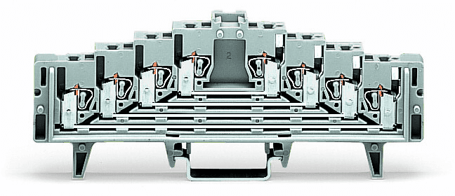 WAGO 727-220/024-000 727-220/024-000 WAGO - 4-level terminal block for matrix patching; without locking clips; one potential per level; with 2.3 mm Ø test port; marking: d-c-b-a--a-b-c-d; for 35 x 7.5 mounting rail; 1.5 mm²; 1,50 mm²; gray 727-220/024-000 on Powermatic Associates