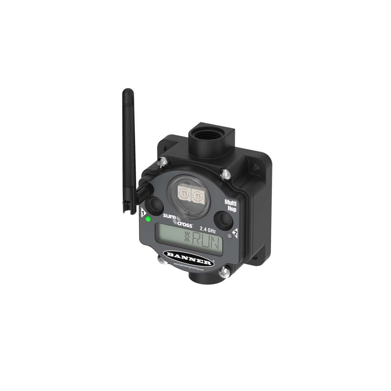 Banner DX80DR2M-H14 MultiHop Internal Battery; 2.4 GHz 100 mW; 1 Configurable Digital Input; 1 Analog Voltage Input (configurable to Current); 1 Thermistor Input; 1 Switch Power Output; 1 Asynchronous Counter; SDI-12; Gland Bottom; Vent Plug Top DX80DR2M-H14 on Powermatic Associates