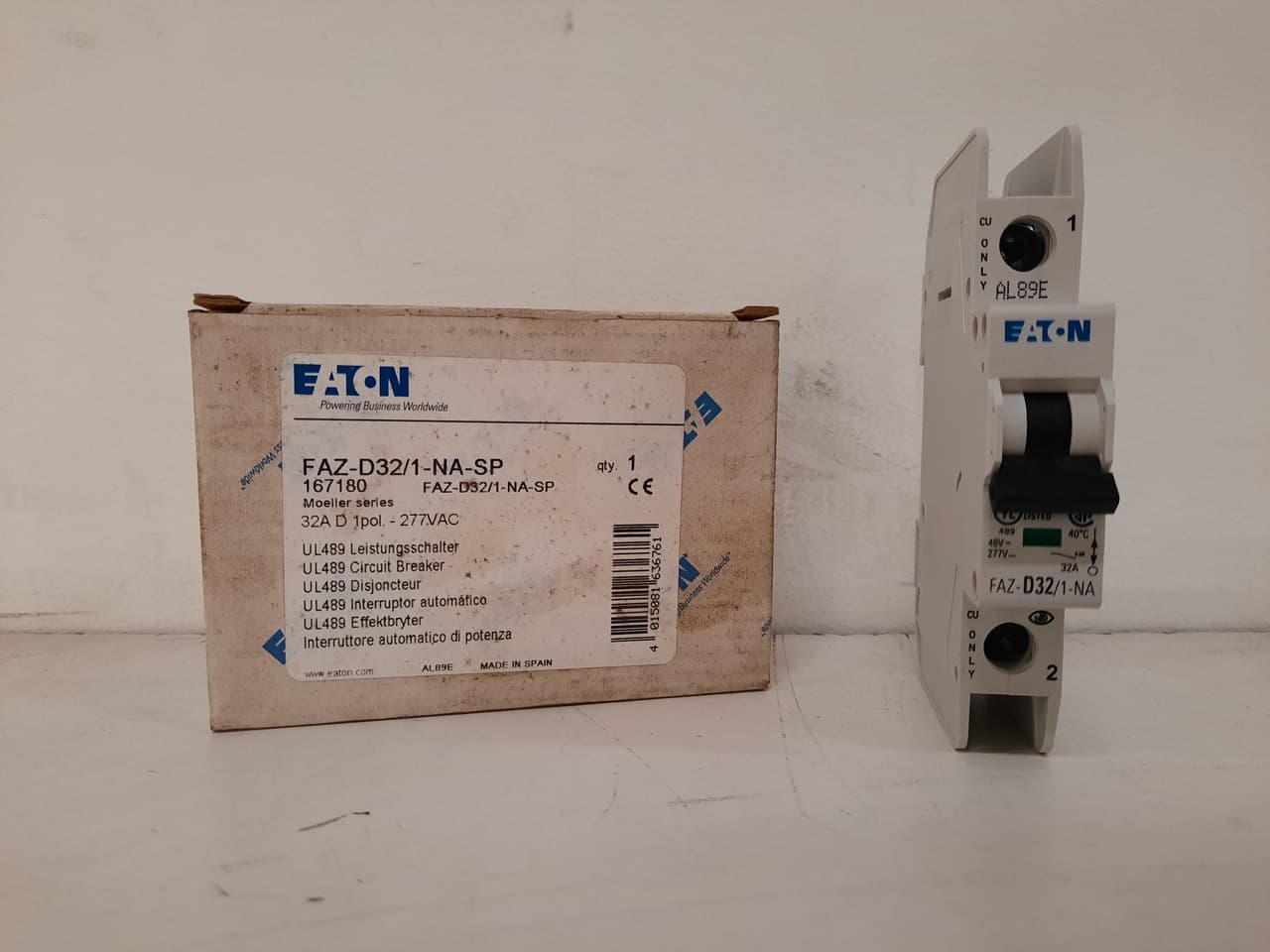 Eaton FAZ-D32/1-NA-SP Eaton FAZ branch protector,UL 489 Industrial miniature circuit breaker - supplementary protector,Single package,High levels of inrush current are expected,32 A,10 kAIC,Single-pole,277 V,10-20X /n,Q38,50-60 Hz,Screw terminals,D Curve FAZ-D32/1-NA-SP on Powermatic Associates
