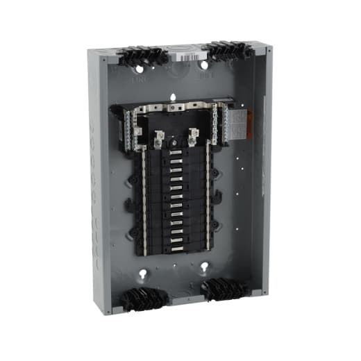 Schneider Electric QO124L125PQG Square D by Schneider Electric QO124L125PQG is a load center designed for single-phase (1PH-3W) networks, with a rated voltage of 120Vac/240Vac and a rated current of 125A. This load center, featuring a QOM1 frame size and Plug-on-Neutral (PoN) functionality, accommodates up to 24 single pole circuits within its dimensions of H531mm x W362mm x D95mm (H20.91" x W14.25" x D3.74"). It offers a short circuit breaking rating of 65kA and is housed in a welded sheet steel enclosure, ensuring compatibility with NEMA 1 standards for protection. QO124L125PQG on Powermatic Associates