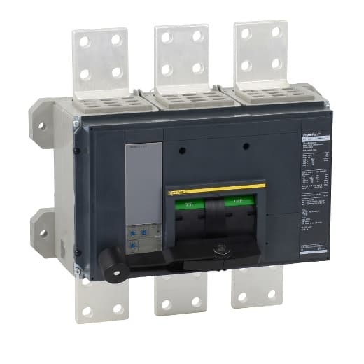 Schneider Electric RGF36100U31A Square D by Schneider Electric RGF36100U31A is a molded case circuit breaker (MCCB) designed for mounting on a plate with a rated current of 1000A and a connection type of busbar. It falls under the PowerPact RGF sub-range and is capable of handling a rated voltage (AC) of 600V across 3 poles. This MCCB features protection functions including long-time protection (L) and instantaneous protection (I), with a trip current rating of 1000 AT and a frame current rating of 3000 AF. Its short circuit breaking rating is specified as 65kA at 240Vac, 35kA at both 480Y/277Vac and 480Vac, and 18kA at both 600Y/347Vac and 600Vac, covering all protected poles. The trip unit type equipped is the Micrologic 3.0 (LI) Electronic, ensuring precise operation under specified conditions. RGF36100U31A on Powermatic Associates