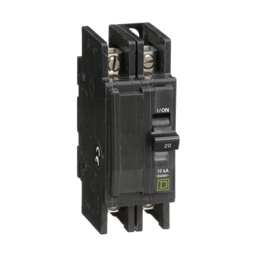 Schneider Electric QOU220 Square D by Schneider Electric QOU220 is a unit-mount Miniature Circuit Breaker (MCB) designed for securing electrical circuits. It features a 2-pole configuration and accommodates a wire cross-section of 14-2AWG for both aluminum and copper cables. This MCB is rated for a current of 20A and offers a short circuit breaking rating of 10kA at 240Vac and 5kA at 48Vdc. It supports a rated voltage of 120V and 240V for AC circuits and 48Vdc for DC circuits. The QOU220 is equipped with slotted box lugs connections on both the load and line sides, ensuring a secure and reliable connection. Terminal connections are facilitated via box lugs. QOU220 on Powermatic Associates