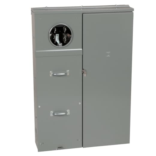 Schneider Electric SU3040D400FB Square D by Schneider Electric SU3040D400FB is a Combination Service Entrance Device (CSED) that features a ringed meter socket with a class 320 manual bypass. It is designed for semi-flush mounting and accommodates 30 spaces with the capability to support 40 single pole circuits and 10 tandem breakers. The connection type includes lugs for the ground and studs for the line, with the ground lugs accepting 4AWG to 250kcmil aluminium or copper wires. This device is rated for a current of 400A and has a short circuit breaking rating of 25kA. SU3040D400FB on Powermatic Associates
