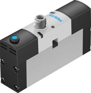 Festo 534525 solenoid valve VSVA-B-M52-AZH-A1-1R2L with central plug, round design M8x1. Valve function: 5/2 monostable, Type of actuation: electrical, Width: 26 mm, Operating pressure: -0,9 - 16 bar, Design structure: Piston slide 534525 on Powermatic Associates