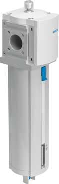 Festo 552992 fine filter MS9-LFM-N3/4-BUM-HF-DA 1 µm filter, metal bowl guard, high flow rate, with differential pressure indicator, manual condensate drain, flow direction from left to right. Series: MS, Size: 9, Design structure: Fibre filter, Grade of filtration: 1 552992 on Powermatic Associates