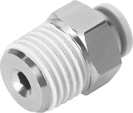 Festo 567770 push-in fitting QB-1/2-5/16-U male thread with external hexagon. Size: Standard, Nominal size: 0,252 ", Type of seal on screw-in stud: coating, Assembly position: Any, Design structure: Push/pull principle 567770 on Powermatic Associates