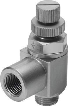 Festo 151163 one-way flow control valve GRLA-M5-RS-B With knurled screw and lock nut Valve function: One-way flow control function for exhaust air, Pneumatic connection, port  1: M5, Pneumatic connection, port  2: M5, Adjusting element: Knurled screw, Mounting type: T 151163 on Powermatic Associates