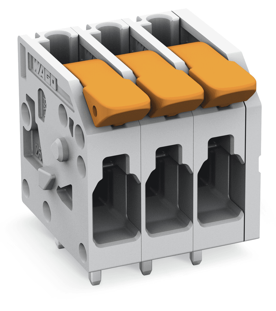 WAGO 2604-1103 2604-1103 WAGO - PCB terminal block; lever; 4 mm²; Pin spacing 5 mm; 3-pole; Push-in CAGE CLAMP®; 4,00 mm²; gray 2604-1103 on Powermatic Associates