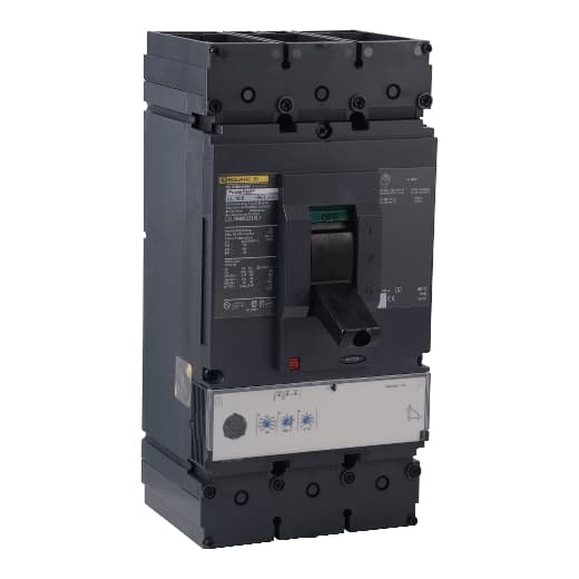 Schneider Electric LLL36400U31X Square D by Schneider Electric LLL36400U31X is a Moulded Case Circuit Breaker (MCCB) within the PowerPacT LLL sub-range, featuring a PowerPact L-Frame 600 Micrologic 3.3 (LI) design. It is a 3-pole (3P) device with a rated current of 400A and a rated insulation voltage (Ui) of 750 V. The rated voltage (AC) is 600Vac 600Y/347Vac, and it supports a mounting mode of individual unit mount on plate. The dimensions include a net height of 382 mm, a net width of 153 mm, and a net depth of 171 mm. It offers a degree of protection of IP40 and operates via a toggle (manual) mode. The protection functions include L (Long-time protection) and I (Instantaneous protection), with protection settings adjustable for overload (0.3...1 x In, 125A...400A) and instantaneous protection against short-circuit (1.5...12 x In, 600A...4800A). The rated operating voltage (Ue) is 690 V, with a rated impulse voltage (Uimp) of 8 kV. The trip current rating is 400 AT, and the frame current rating is 600 AF. The short circuit breaking rating varies with voltage, up to 125kA at 240Vac and down to 50kA at 600Vac/600Y/347Vac, all in accordance with UL489 standards. The trip unit type is an electronic Micrologic Standard 3.3 (LI) with no display, and it features lugs on both load and line sides for connection, classified under utilisation category A. LLL36400U31X on Powermatic Associates