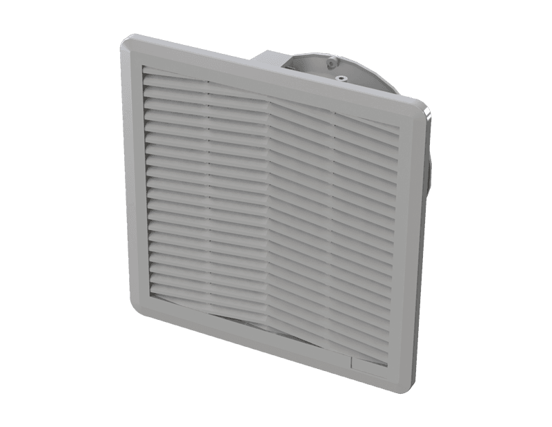 Saginaw Control SCE-N12FA66-24VLG Fan Assembly (24VDC) Type 12 RAL 7035, Height:9.80", Width:9.80", Depth:4.90", SCE-N12FA66-24VLG on Powermatic Associates