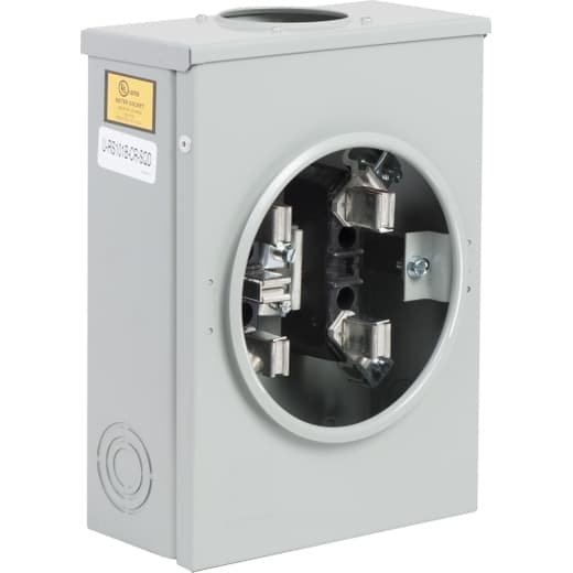 Schneider Electric URS101BCR Square D by Schneider Electric URS101BCR is a load center designed with a meter socket that includes 1 ringed meter socket and 4 jaws without jaw release, lacking a bypass function. The enclosure is made of steel, ensuring durability. It features lugs as its connection type, suitable for both aluminum and copper wires ranging from 8AWG to 2/0AWG. This part is intended for surface mounting and offers a degree of protection rated at NEMA 3R, making it suitable for outdoor use. The URS101BCR is designed to handle a rated current of 100A and can operate at a rated voltage of up to 600Vac. It is compatible with a single-phase (1PH-3W) network type, catering to a variety of electrical distribution needs. URS101BCR on Powermatic Associates
