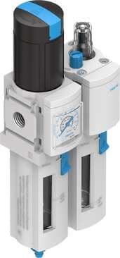 Festo 533953 service unit combination MSB4N-1/4-FRC4:J8M1 Filter/pressure regulator/lubricator combination, maximum output pressure 7 bar, 5 µm filter, with pressure gauge, lockable regulator head, plastic bowl with plastic bowl guard, fully automatic condensate drain 533953 on Powermatic Associates
