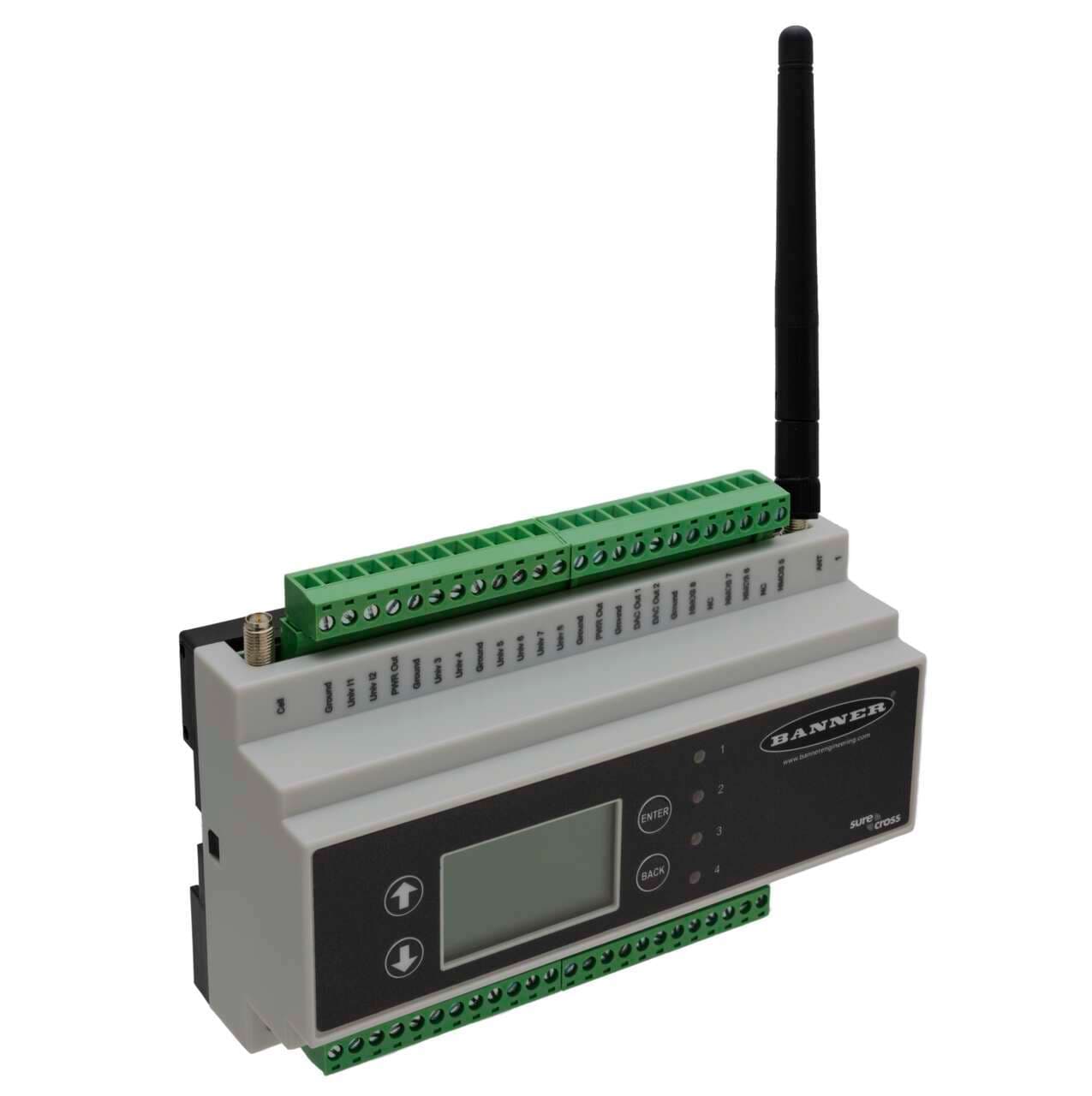 Banner DXM150-B1R3 DXM150 Controller; DX80 Performance Gateway 2.4 GHz 65 mW; Inputs: 2 Discrete, 8 Universal; Outputs: 2 Relay, 4 Discrete, 2 Analog; SAM4 Processor, LCD Display; RS485, Ethernet, USB, CAN, RS232, Solar/Battery Controller DXM150-B1R3 on Powermatic Associates