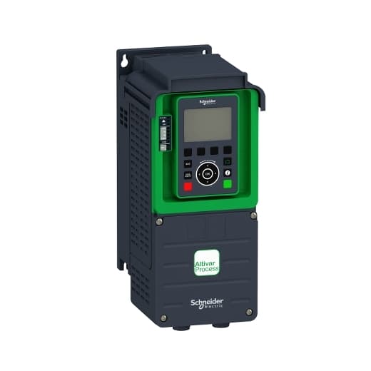 Schneider Electric ATV930U07M3 Schneider Electric ATV930U07M3 is a Variable Speed/Frequency Drive (VSD/VFD) / Inverter from the Altivar Process 930 series, designed for enclosed applications. It features Safe Torque Off (STO) functionality up to SIL3, constant load torque standard, and optimized torque mode for PM (permanent magnet) motors. This model offers motor control with an overload torque up to 180% Tn in both open or closed loop configurations, and supports Master/Slave and load sharing with drive-to-drive capability. It includes continuous and historical real-time measurements with customizable dashboards and predictive maintenance capabilities. The design incorporates a built-in brake unit, operates on a supply voltage of 170-264Vac (200Vac / 220Vac / 230Vac / 240Vac nom.), and has dimensions of H350mm x W144mm x D206mm with an IP21 degree of protection. The rated current is 4.6A for normal-duty (4kHz), 3.3A for heavy-duty (4kHz), with a maximum current of 5.5A for normal-duty (for 60s) and 5A for heavy-duty (for 60s). Wall mounting is the prescribed mounting mode. Communication protocols include Modbus, Modbus TCP, and Ethernet/IP, suitable for a 3-phase (3P) network with an output frequency range of 0.1-599 Hz. It features 2 x analog outputs (0-10Vdc / 0-20mA), 6 x digital inputs plus 2 additional digital inputs programmable as pulse inputs and 1 for STO, along with 3 x digital outputs and 3 x analog inputs accommodating various signal types. The current consumption is specified at 3A for 200Vac normal-duty, 1.7A for 200Vac heavy-duty, 2.6A for 240Vac normal-duty, and 1.5A for 240Vac heavy-duty. Rated active power is 750W / 0.75kW for normal-duty and 370W / 0.37kW for heavy-duty, with corresponding rated power of 1HP for normal-duty and 0.5HP / 1/2HP for heavy-duty applications. ATV930U07M3 on Powermatic Associates