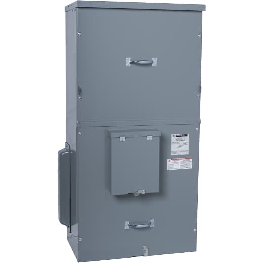 Schneider Electric EZM31200GCBT Square D by Schneider Electric EZM31200GCBT is a meter center main unit designed for surface mounting. It features a steel enclosure and aluminium busbar, offering a NEMA 3R degree of protection suitable for indoor and rainproof environments. The unit measures H1191mm x W602mm x D348mm (H46.9" x W23.69" x D13.69") and operates at a rated voltage of 208Y/120Vac and 240/120Vac (Delta). It is a three-phase (3PH-4W) indoor/rainproof metering center main unit pre-equipped with an incoming breaker. The rated current for both the main and busbar is 1200A. For connectivity, it supports a cross-section of 1 x 6AWG...300kcmil aluminium/copper lugs (ground) and 4 x 3/0AWG...500kcmil aluminium/copper lugs for both line and neutral connections. EZM31200GCBT on Powermatic Associates