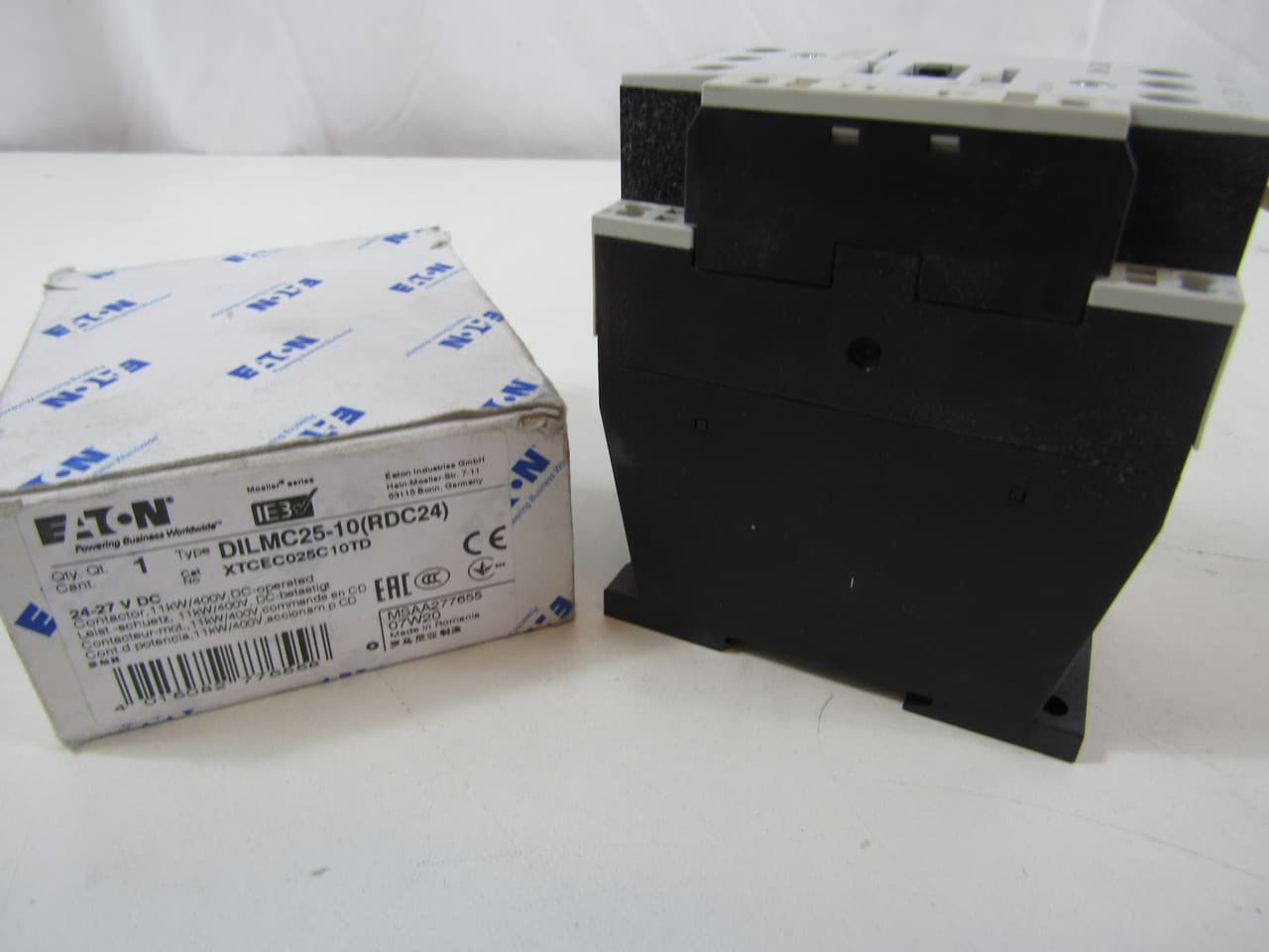 Eaton XTCEC025C10TD 20 HP 575 VAC 3-Phase, 24 to 27 VDC Coil, 25 A, 3-Pole, 1NO, IP00, 45 MM C-Frame, Spring Cage Terminal, Full Voltage, Non-Reversing XTCEC025C10TD on Powermatic Associates
