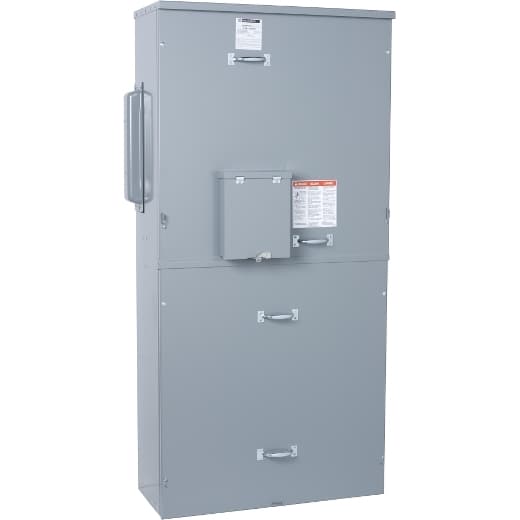 Schneider Electric EZM11200FSB Square D by Schneider Electric EZM11200FSB is a meter center main unit designed for surface mounting. It features a steel enclosure and an aluminium busbar, ensuring compatibility with various installation environments. This unit is protected to a NEMA 3R degree, making it suitable for both indoor and rainproof applications. With dimensions of H1659mm x W602mm x D348mm (H65.3" x W23.69" x D13.69"), it supports a rated voltage of 120Vac/240Vac and operates within a single-phase (1PH-3W) network. The EZM11200FSB is rated for a main and busbar current of 1200A and accommodates 1 x 6AWG to 300kcmil aluminium/copper lugs for grounding, catering to a broad range of metering requirements. EZM11200FSB on Powermatic Associates