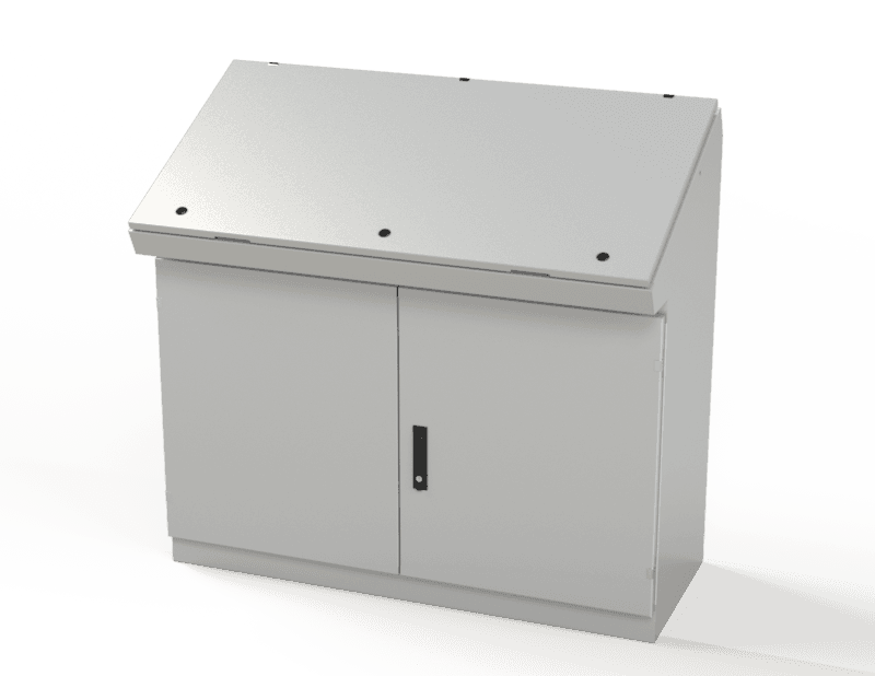 Saginaw Control SCE-464919SDC Console, Single Access Two Door, Height:46.25", Width:49.25", Depth:18.50", ANSI-61 gray powder coating inside and out. Optional sub-panels are powder coated white. SCE-464919SDC on Powermatic Associates