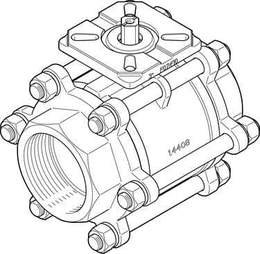 Festo 1686651 ball valve VZBA-3"-GG-63-T-22-F0710-V4V4T 2/2-way, flange hole pattern F0710, thread EN 10226-1. Design structure: 2-way ball valve, Type of actuation: mechanical, Sealing principle: soft, Assembly position: Any, Mounting type: Line installation 1686651 on Powermatic Associates