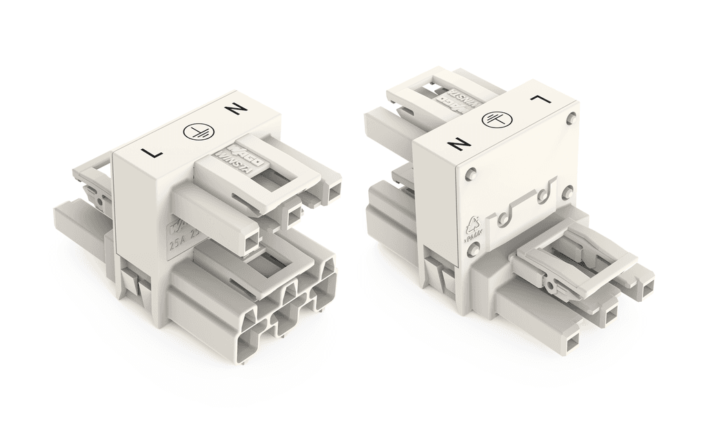 WAGO 770-685 770-685 WAGO - h-distribution connector; 3-pole; Cod. A; 1 input; 2 outputs; outputs on both sides; 3 locking levers; for flying leads; white 770-685 on Powermatic Associates