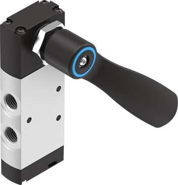 Festo 4414858 hand lever valve VHEF-HS-P53C-M-N14 Valve function: 5/3 closed, Type of actuation: manual, Width: 20 mm, Standard nominal flow rate: 1200 l/min, Operating pressure MPa: -0,095 - 1 MPa 4414858 on Powermatic Associates
