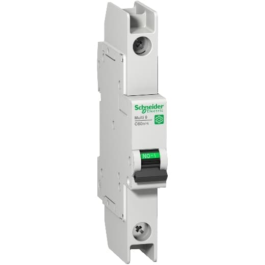Schneider Electric M9F53101 Schneider Electric M9F53101 is a Miniature Circuit Breaker (MCB) within the C60BPR sub-range, designed for a single pole configuration. It features a rated current of 1A and operates with a rated insulation voltage (Ui) of 500 V, alongside a rated impulse voltage (Uimp) of 6 kV. This MCB boasts a short circuit breaking rating of 14kA AIR at both 120Vac and 240Vac, and 10kA AIR at 277Vac and 125Vdc. It is designed to handle a rated voltage (AC) phase-to-phase of 440 V and protects a single pole with a D tripping curve. This product is compliant with UL489 standards. M9F53101 on Powermatic Associates
