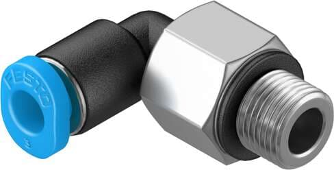 Festo 133031 push-in L-fitting QSML-M5-2 360° orientable, male thread with external hexagon. Size: Mini, Nominal size: 0,9 mm, Type of seal on screw-in stud: Sealing ring, Assembly position: Any, Container size: 10 133031 on Powermatic Associates