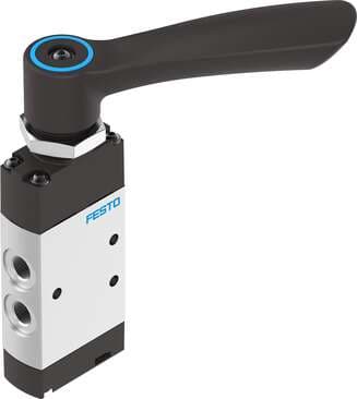 Festo 8080952 hand lever valve VHEF-H-P53C-M-G18 Valve function: 5/3 closed, Type of actuation: manual, Width: 20 mm, Standard nominal flow rate: 700 l/min, Operating pressure MPa: -0,095 - 1 MPa 8080952 on Powermatic Associates