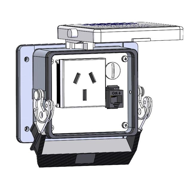 Mencom DCH2-RJ45-32 Panel Interface Connector with China 16amp outlet, RJ45, in a 32 housing DCH2-RJ45-32 on Powermatic Associates