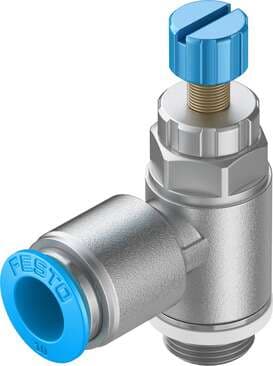 Festo 534340 one-way flow control valve GRLA-1/4-QS-10-RS-D With knurled screw and lock nut Valve function: One-way flow control function, Pneumatic connection, port 1: QS-10, Pneumatic connection, port 2: G1/4, Adjusting element: Knurled screw, Mounting type: (* Th 534340 on Powermatic Associates