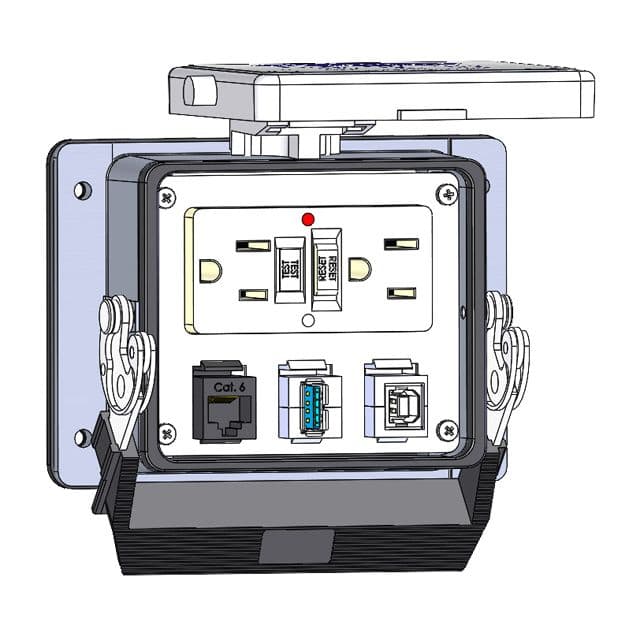 Mencom GF-RJ45-2USB-AFAF-BFAF-32 Panel Interface Connector with GFCI Duplex outlet, RJ45, form A USB to form A USB, form B USB to form A USB, in a 32 housing GF-RJ45-2USB-AFAF-BFAF-32 on Powermatic Associates