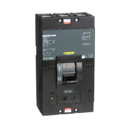 Schneider Electric LAL36300 Square D by Schneider Electric LAL36300 is a Moulded Case Circuit Breaker (MCCB) from the PowerPacT LAL sub-range, designed with a PowerPact LA-Frame 600 TMD 3P 300A 600Vac 22kA with lugs 80% rated. It features a connection type with lugs on both load and line sides and operates with 3 poles (3P). This MCCB provides thermal protection for overload scenarios and magnetic protection for short-circuit conditions. It has a rated current of 300A, a rated insulation voltage (Ui) of 750 V, and a rated voltage (AC) of 600Vac 600Y/347Vac. The unit is designed for individual unit mount on plate, with a net height of 280 mm, a net width of 153 mm, and a net depth of 150 mm. It offers a degree of protection of IP40 and operates manually via a toggle. The protection settings include over-current fixed at 300A and short-circuit pickup current adjustable between 1500A and 3000A. Its rated operating voltage (Ue) is 600 V, with a rated impulse voltage (Uimp) of 8 kV. The trip current rating is 300 AT, and the frame current rating is 600 AF. It has a short circuit breaking rating of 42kA at 240Vac, 30kA at 480Vac, 30kA at 480Y/277Vac, 22kA at 600Vac, 22kA at 600Y/347Vac, and 10kA at 250Vdc, all according to UL489 standards. The trip unit type is thermal-magnetic (adjustable) with no display, and it falls under utilisation category A. LAL36300 on Powermatic Associates