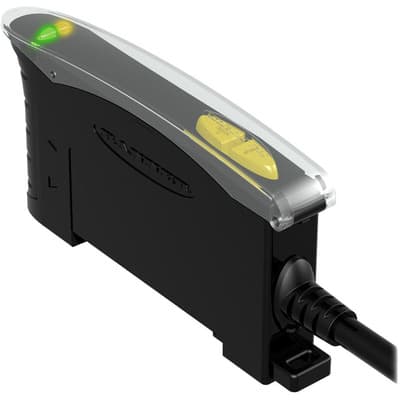 Banner D10DNFP W-30 High-performance fiber optic sensor amplifier - Banner Engineering (Fiber optic amplifiers - D10 Expert series) - Part #62381 - Visible red light (680nm) - 2 x digital outputs (NPN transistors) - Supply voltage 12Vdc-24Vdc - Pre-wired with 30ft / 9m cable D10DNFP W-30 on Powermatic Associates